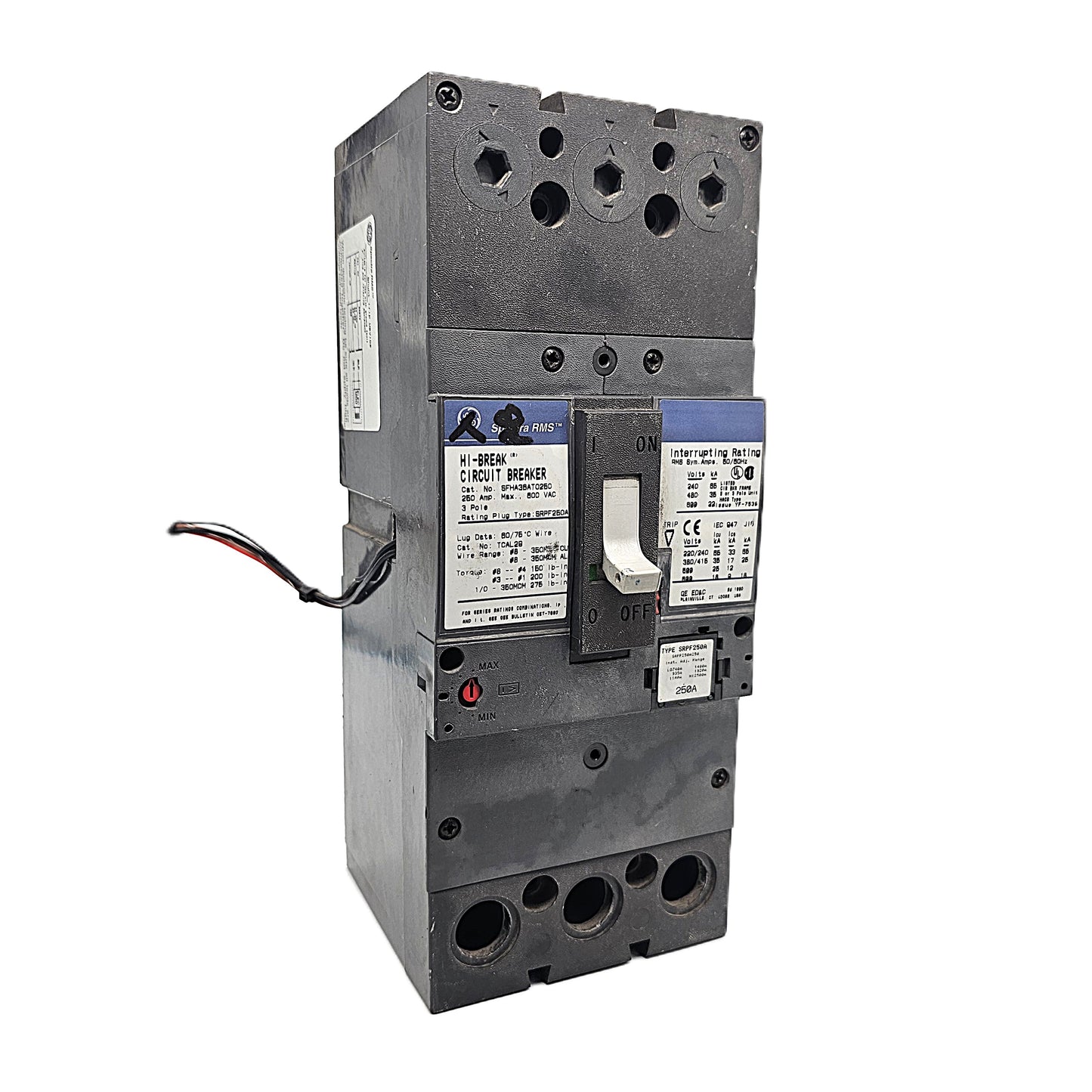 General Electric Spectra RMS SFHA36AT0250 Hi-Break Circuit Breaker 3-Pole, 250 Amp, 600V AC, SEHA Fram