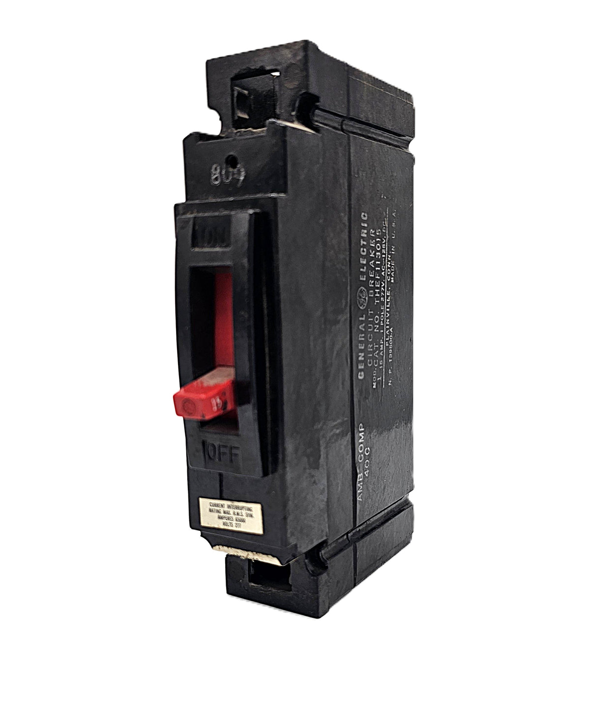 General Electric THEF113015 Circuit Breaker 1-Pole, 15 Amp, 240V AC, Plug-In/Bolt-On, Molded Case