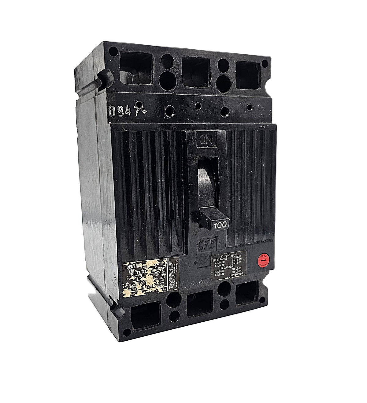 General Electric TED132100 Circuit Breaker 3-Pole, 100 Amp, 240V AC, Bolt-On, TED Frame