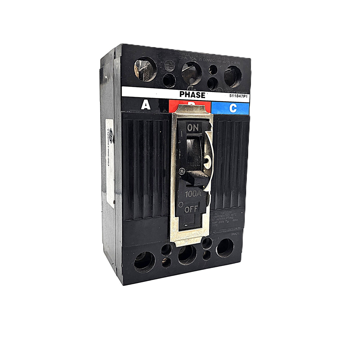 General Electric TQD23100 Circuit Breaker 3-Pole, 100 Amp, 600V AC, TQD Frame, Bolt-On
