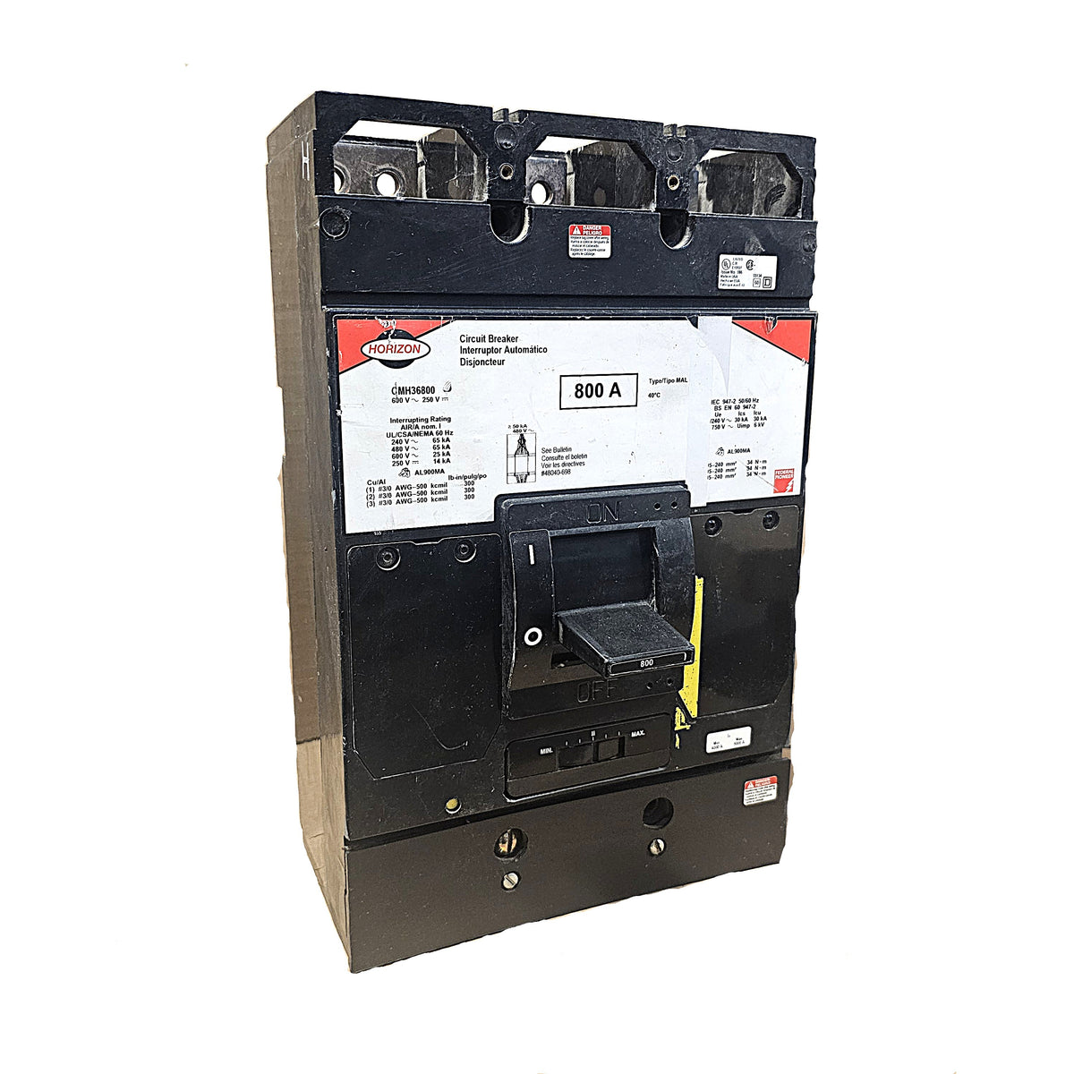 Horizon CMH36800 Circuit Breaker 3-Pole, 800 Amp, 600V AC, Bolt-On, MAL Frame