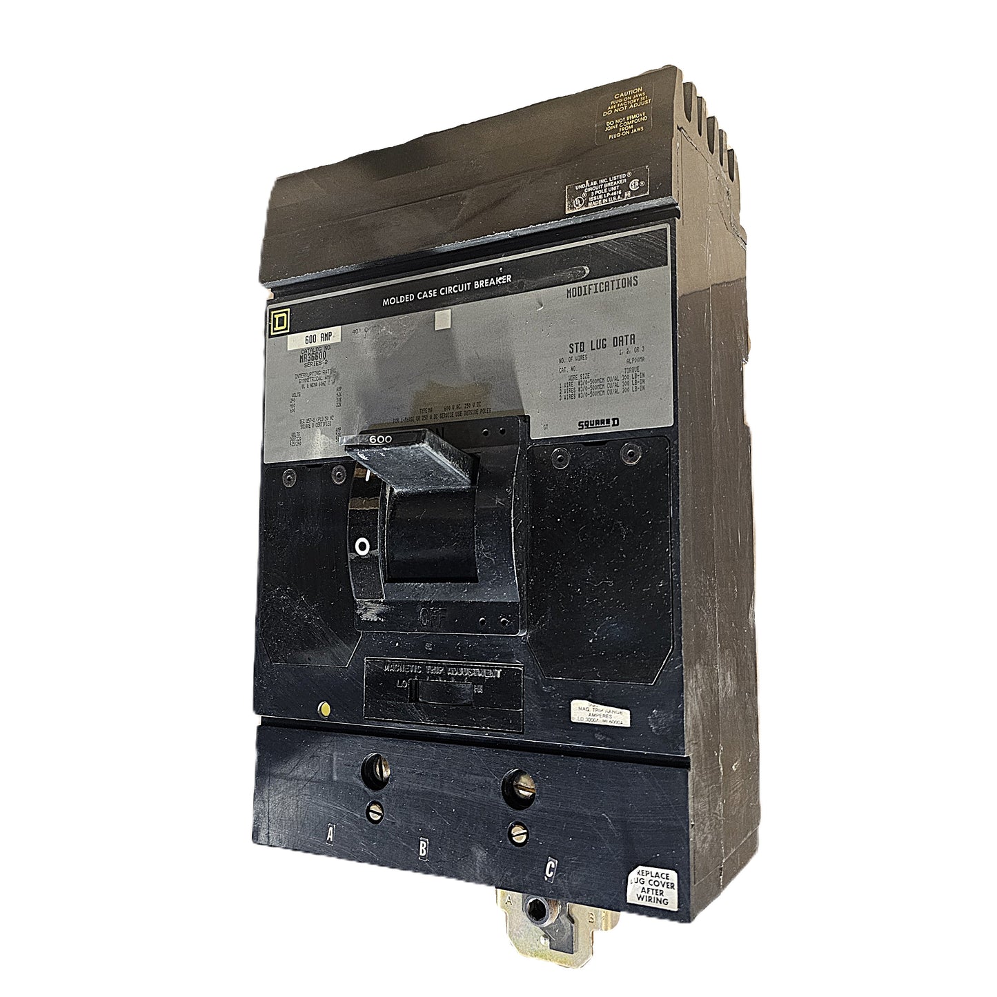 Square D MA36600 Circuit Breaker 3-Pole, 600 Amp, 600V AC, Bolt-On, LA Frame