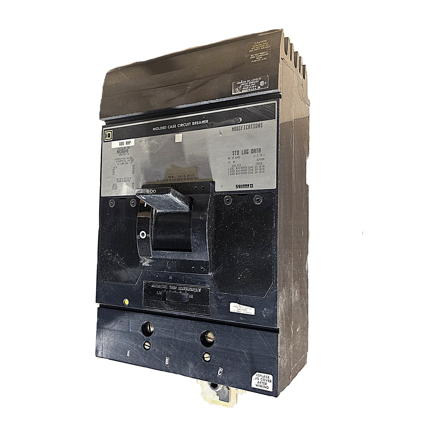 Square D MA36600 Circuit Breaker 3-Pole, 600 Amp, 600V AC, Bolt-On, LA Frame