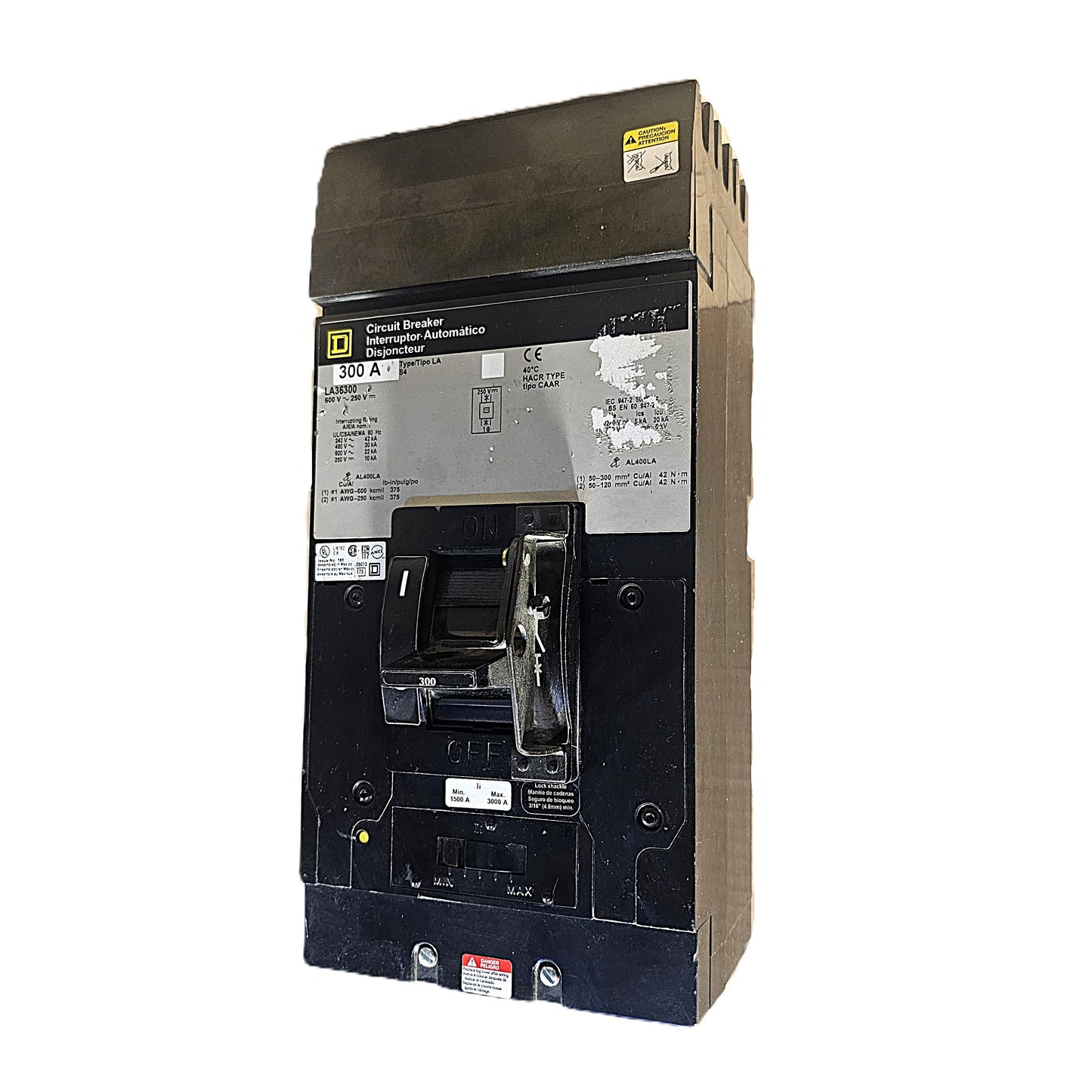 Square D LA36300 Circuit Breaker 3-Pole, 300 Amp, 600V AC, Bolt-On, LA Frame