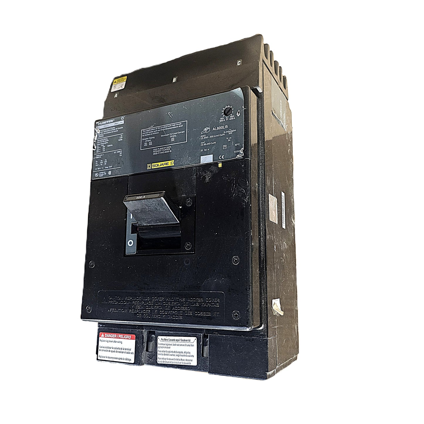 Square D LI36600 Circuit Breaker 3-Pole, 600 Amp, 600V AC, Bolt-On, AL Frame