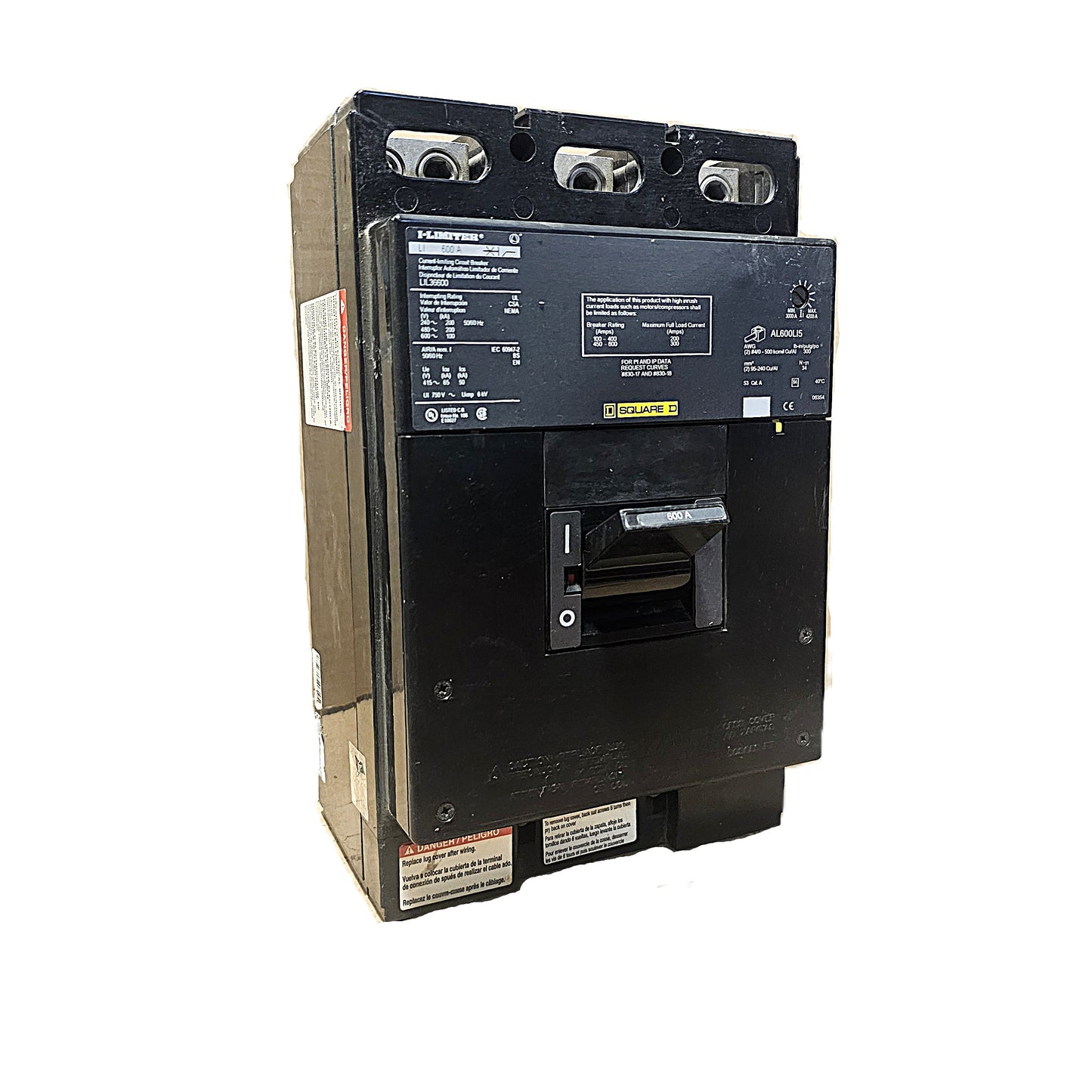 Square D LC600LS Circuit Breaker 3-Pole, 600 Amp, 600V AC, Bolt-On, LC Frame
