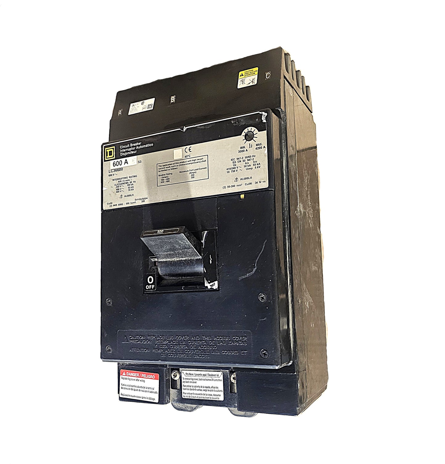 Square D LC3600 Circuit Breaker 3-Pole, 600 Amp, 600V AC, Bolt-On, LC Frame