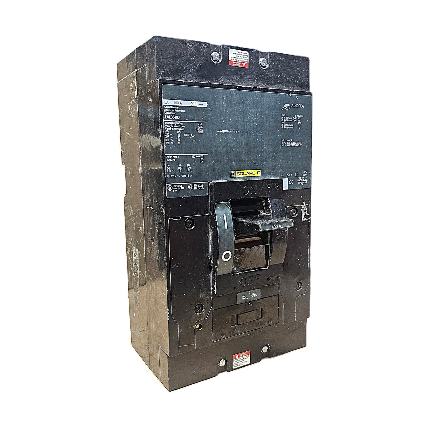 Square D LAL36400 Circuit Breaker 400A Rating Plug 3-Pole, 400 Amp, 600V AC, Bolt-On, LA Frame