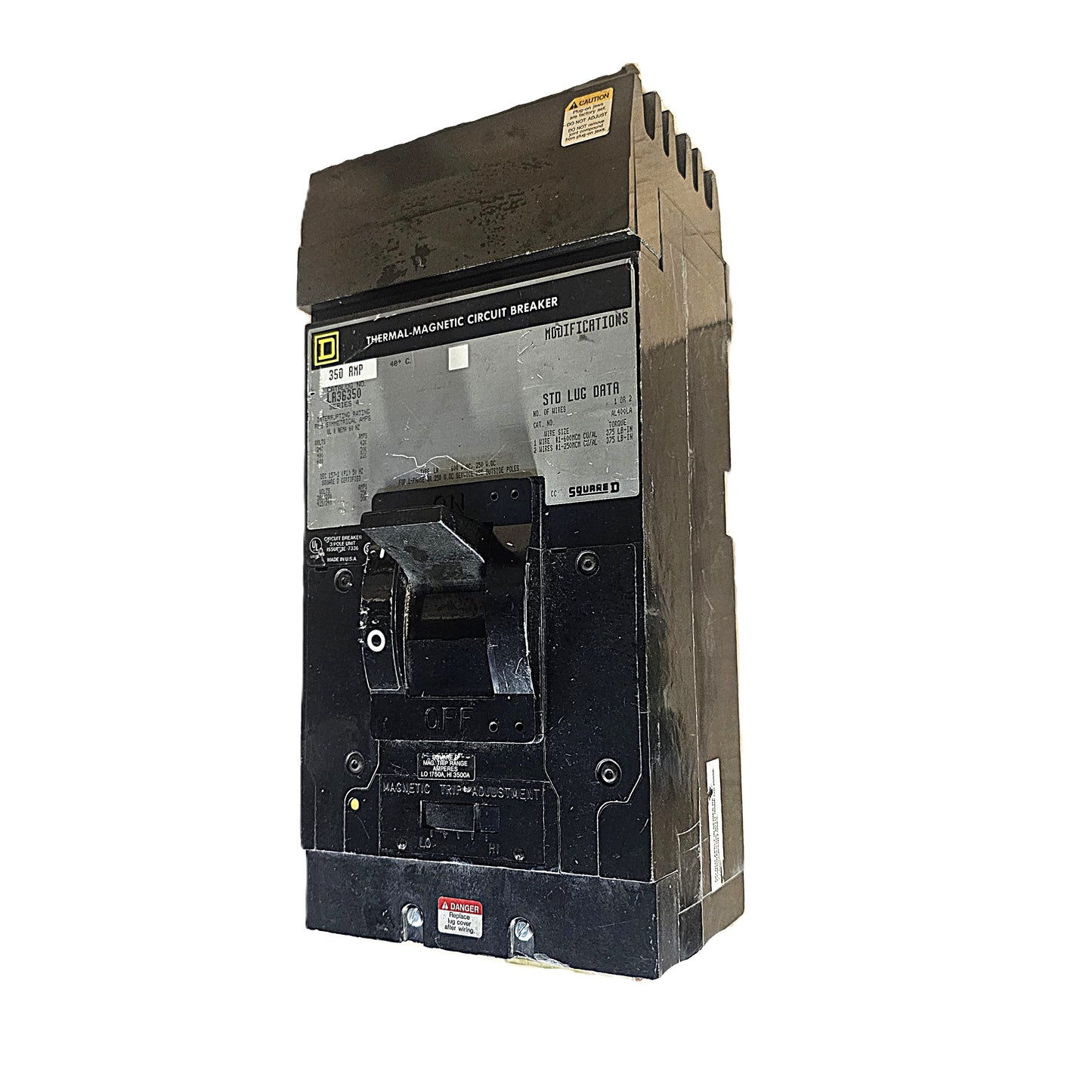 Square D LA36350 Circuit Breaker 3-Pole, 350 Amp, 600V AC, Thermal Magnetic, LA Frame