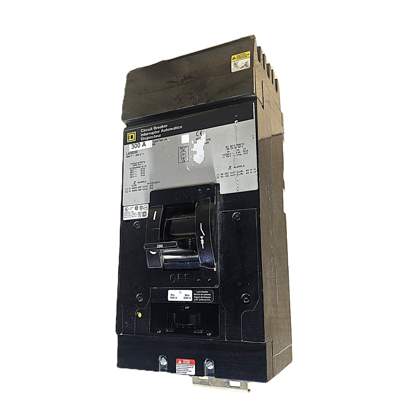 Square D LA36300 Circuit Breaker 3-Pole, 300 Amp, 600V AC, Thermal Magnetic, LA Frame
