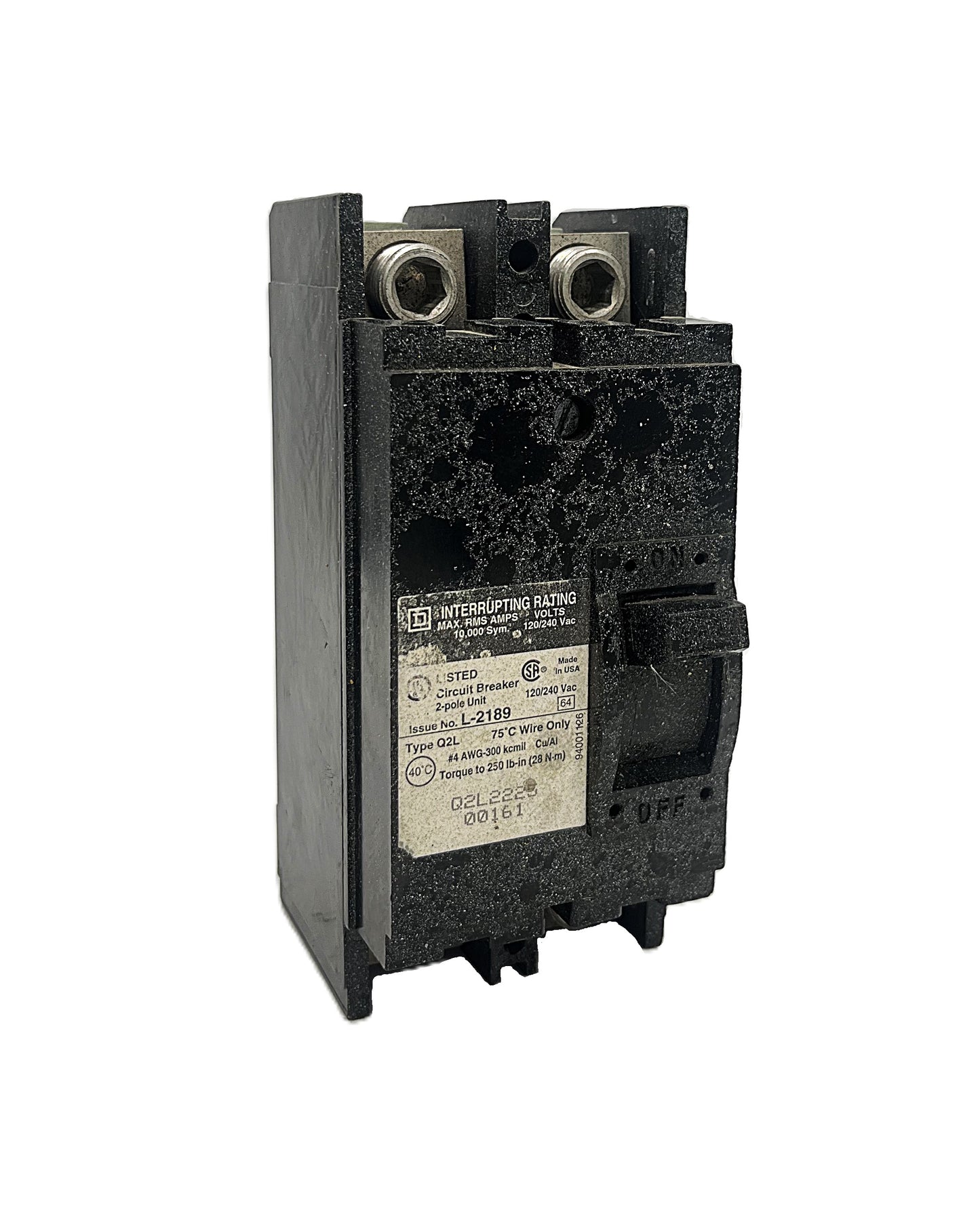 Square D Q2L2225 Circuit Breaker 2-Pole, 225 Amp, 240V AC, Thermal Magnetic, Q2 Frame