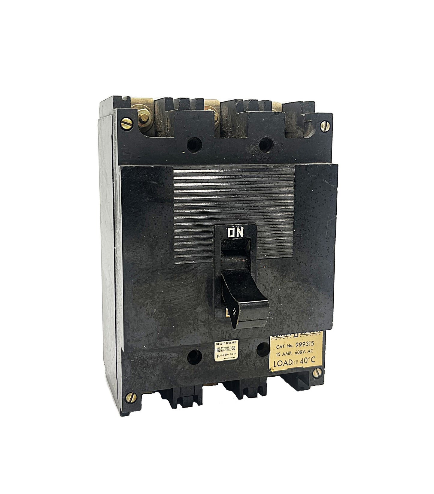 Square D 999315 Circuit Breaker 3-Pole, 15 Amp, 600V AC, Thermal Magnetic, 999 Frame