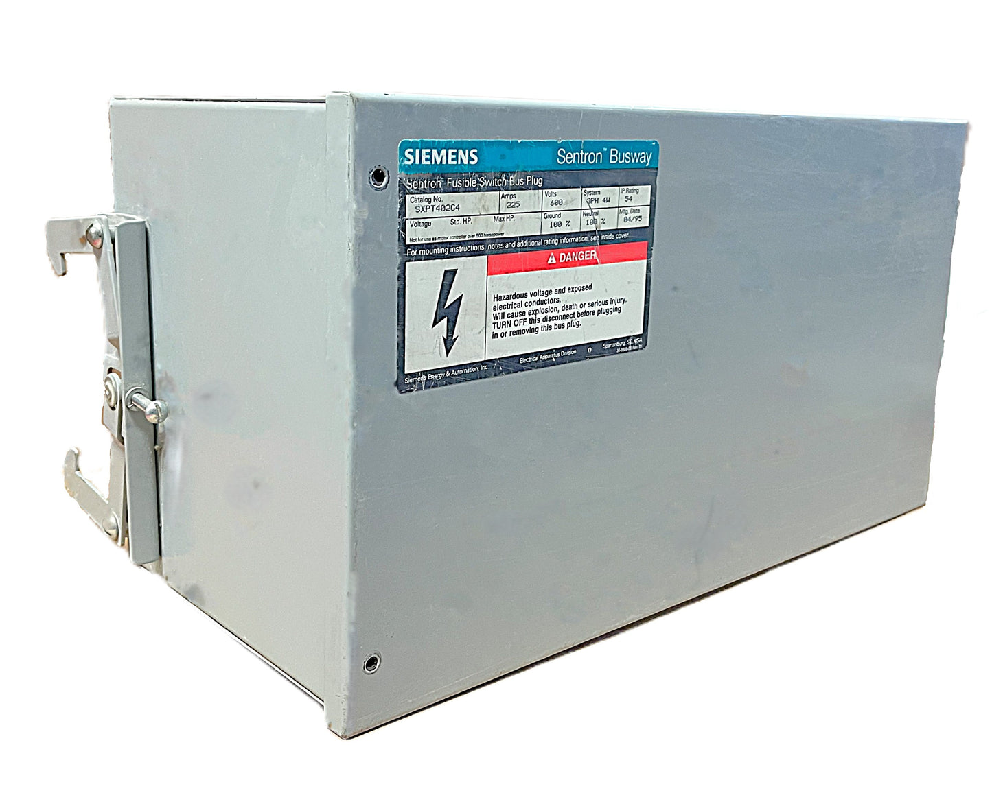 Siemens Sentron SXPT40G4 Fusible Switch Bus Plug, 225A, 600V AC, 3-Pole, 4-Wire