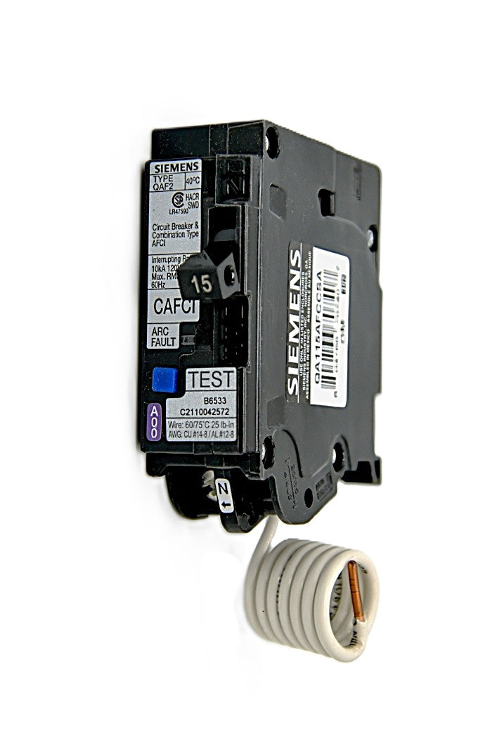 Siemens QA115AFCCSA Arc Fault Circuit Interrupter AFCI 15 Amps 120V AC Single-Pole Push-On