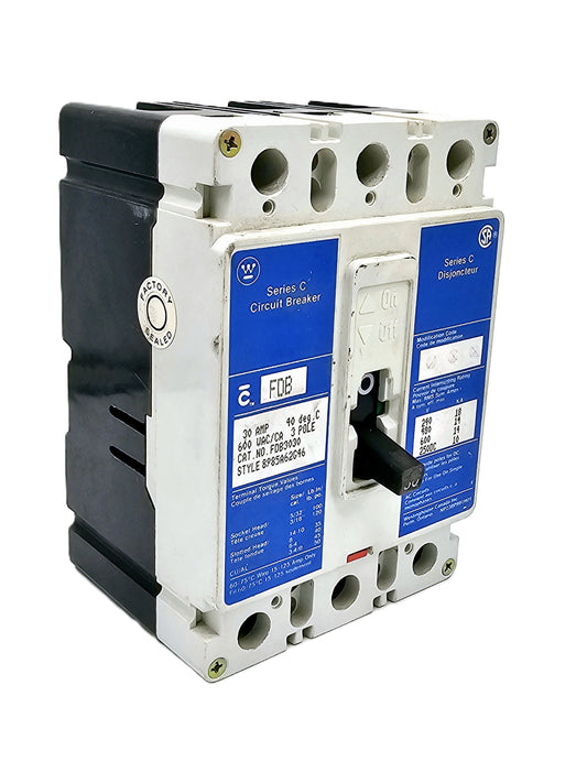 Westinghouse FDB3030 is a 30-amp, 3-pole circuit breaker Series C 600 VAC and 250 VDC