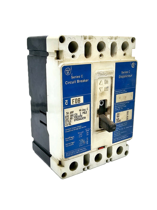 Westinghouse Series C FDB3050 50-amp, 3-pole molded case circuit breaker 600 VAC and 250 VDC