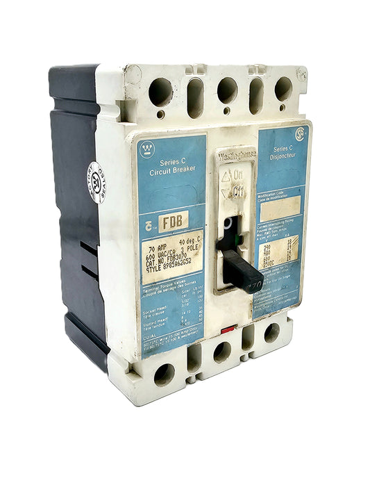 Westinghouse FDB3070 70-amp, 3-pole molded case circuit breaker 600 VAC and 250 VDC