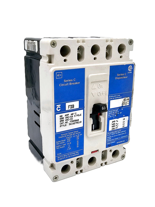 Eaton/Cutler-Hammer/Westinghouse FDB3060 Series C  60-amp, 3-pole thermal-magnetic circuit breaker 600 VAC and 250 VDC