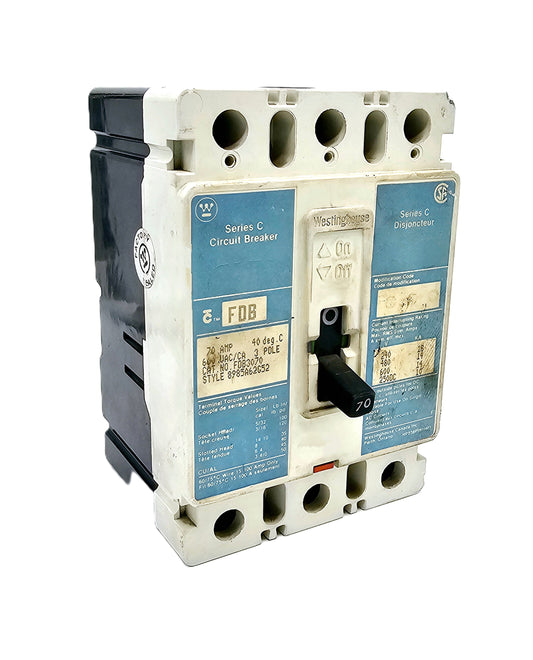 Westinghouse FDB3070 70-amp, 3-pole Series C / FD-frame 600 VAC and 250 VDC  thermal-magnetic trip mechanism