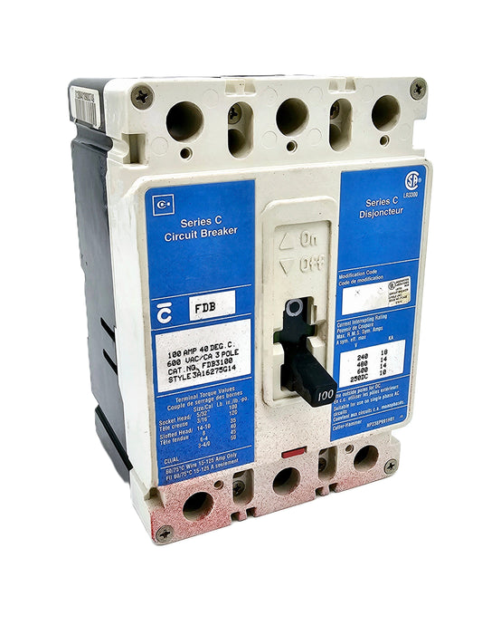 Cutler-Hammer FDB3100 100A, 3-pole breaker Series C / FD-frame thermal-magnetic protection 600 VAC and 250 VDC