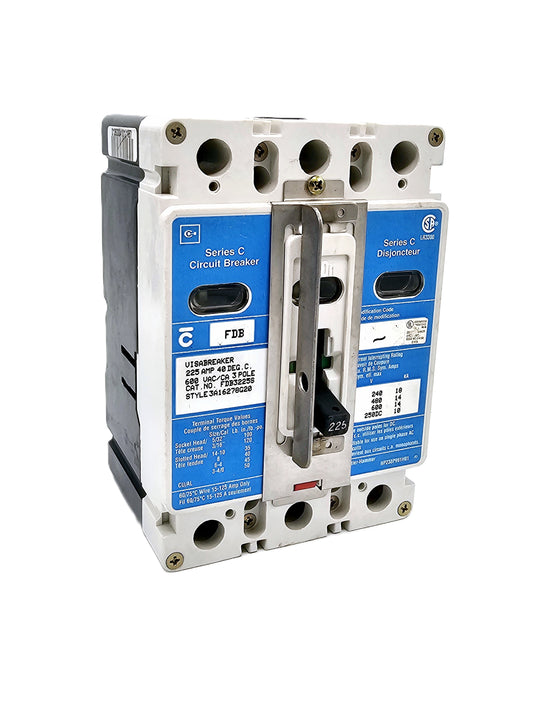 Cutler-Hammer (Eaton) FDB3225S 225A, 3-pole  Series C / FD-frame 600 VAC thermal-magnetic trip unit standard interrupting capacity