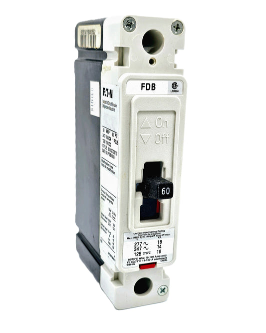 Eaton FDB1060 Series C 60A 1-Pole Industrial Circuit Breaker 347 VAC or 125 VDC. Thermal Magnetic Protection