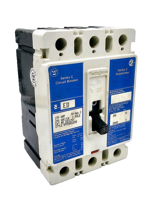 Westinghouse ED3150 Industrial circuit breaker 3-Pole 150 Amps 240 VAC Bolt-on Thermal Magnetic