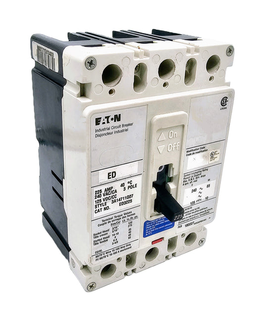 Eaton ED3225 3-pole, 225 Amp industrial circuit breaker Series C thermal-magnetic trip unit