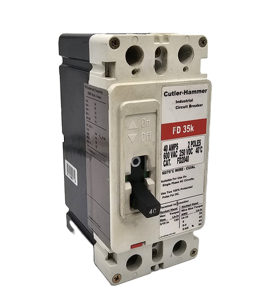 Cutler-Hammer FD2040 FD 35k Series 40 Amps 2 Pole 600 VAC 250 VDC Bolt-On