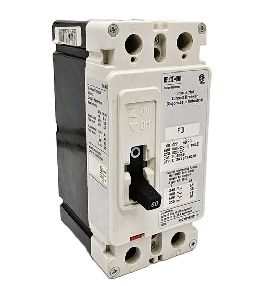 Eaton FD2060 Series C  FD-frame 60 Amps 2 Poles 600VAC 250VDC Bolt-On