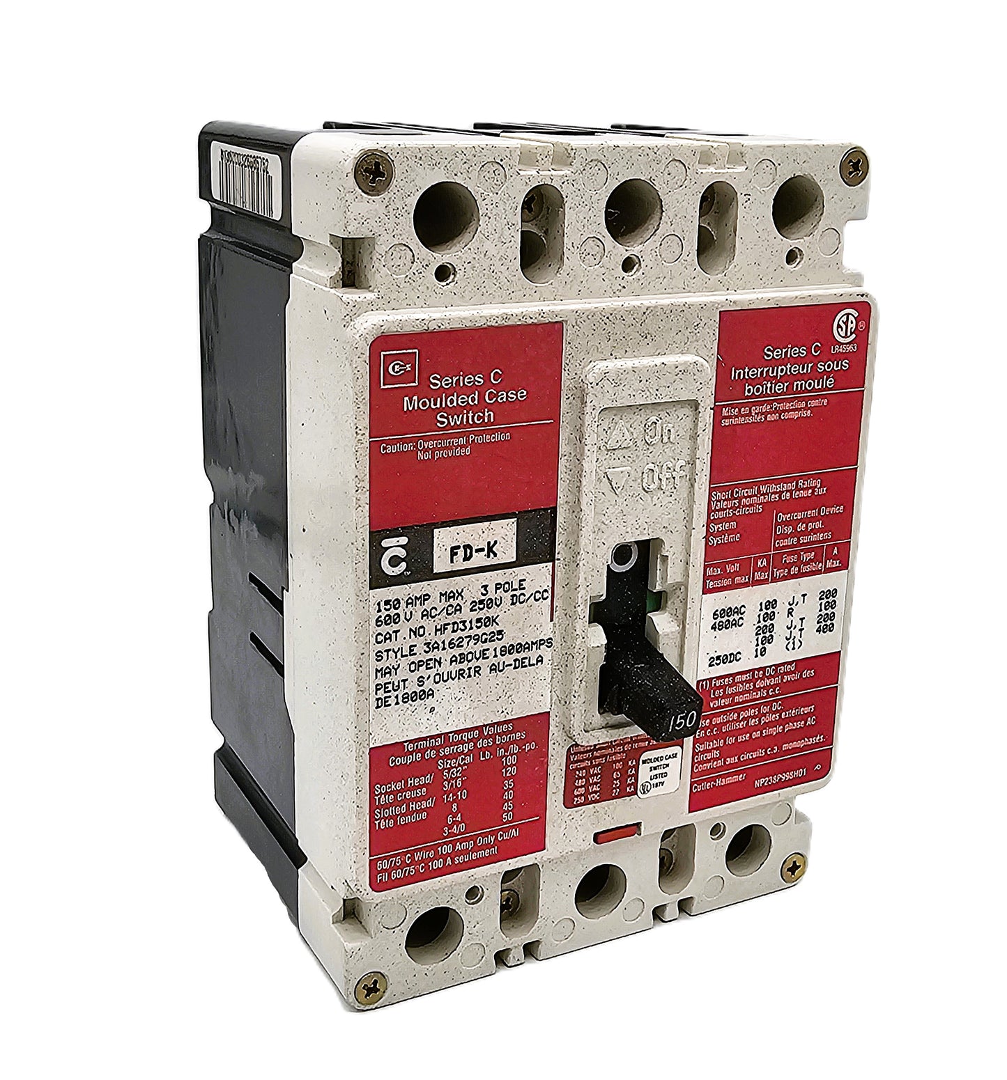 Cutler-Hammer by Eaton Series C HFD3150K 150 Amps 3-Pole 600 Ac 250 DC Bolt On