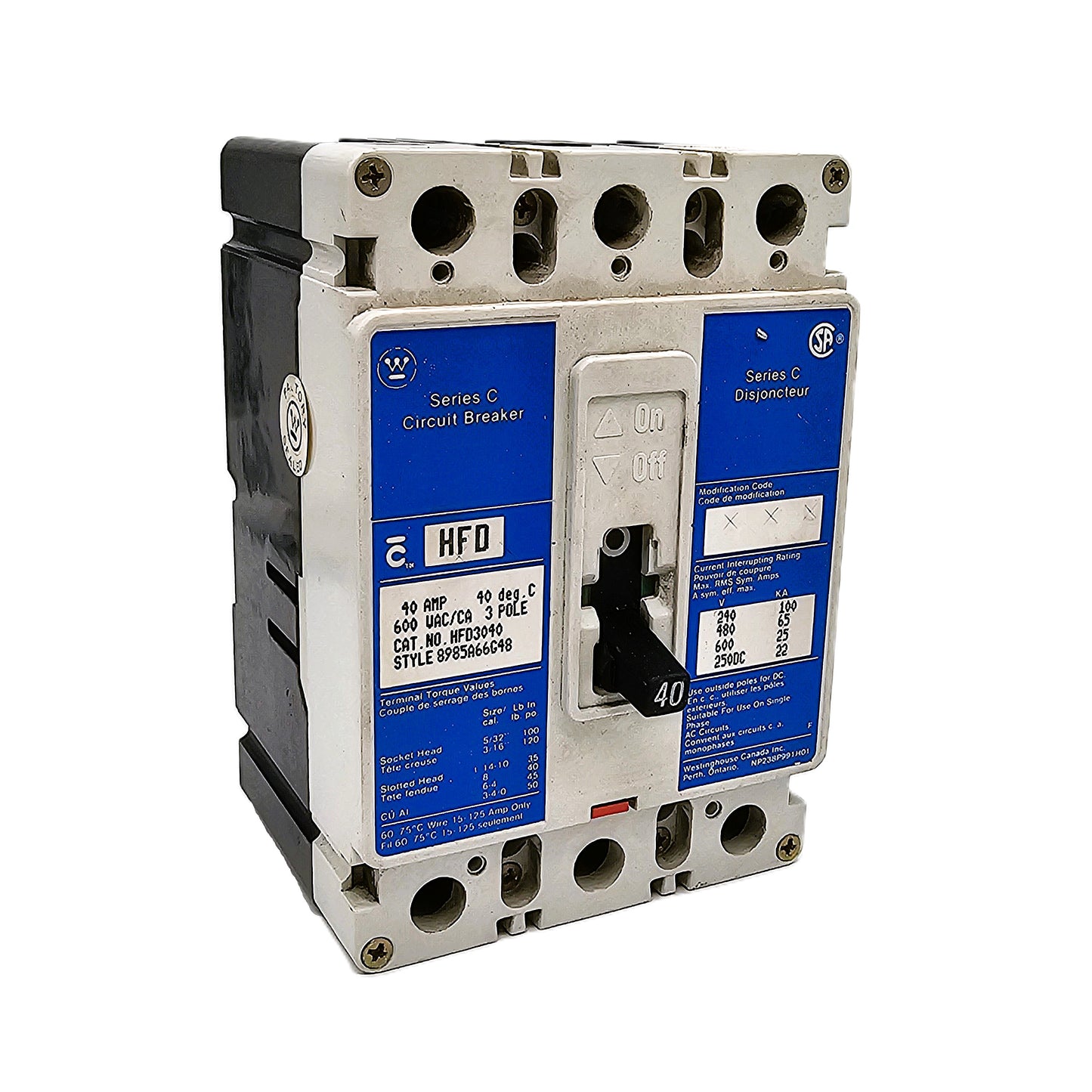 Cutler-Hammer (Eaton) HFD3040 Series C Circuit Breaker 3-Pole Bolt-On