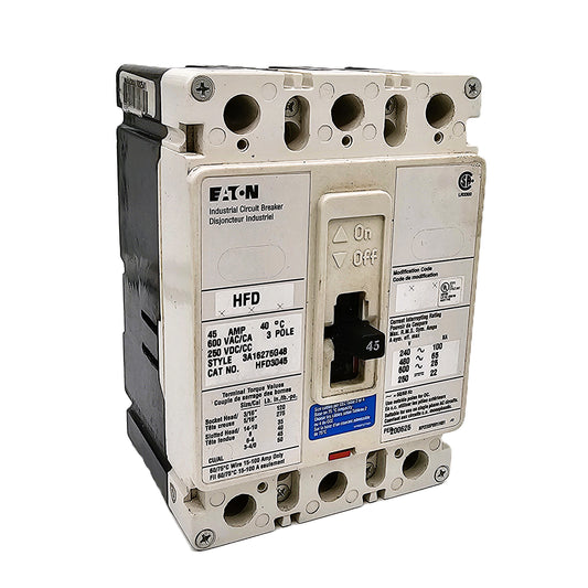 Eaton HFD3045 Industrial Circuit Breaker 45 Amps 3-Pole Bolt-On