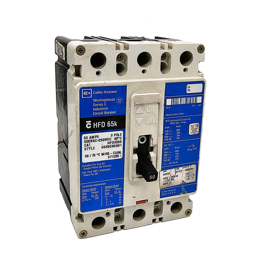 Cutler-Hammer HFD3050 Circuit Breaker 50Amps 3-Pole  Bolt-On 600VAC 250VDC