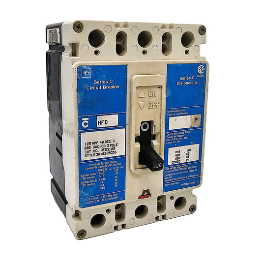 Eaton / Cutler-Hammer (Series C) HFD3125 Circuit Breaker 125Amps 3-Pole Bolt-On