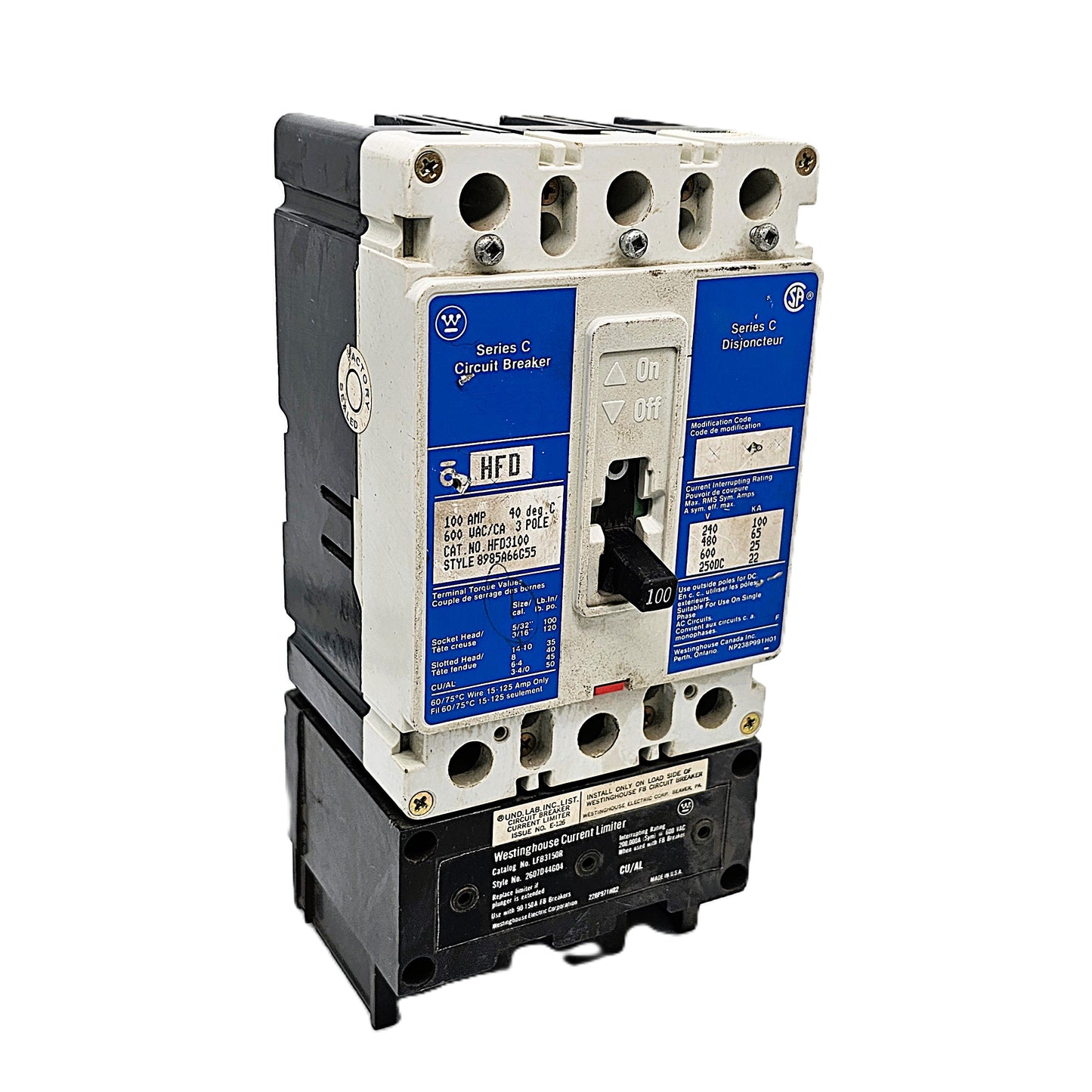 Westinghouse / Eaton / Cutler-Hammer with Current Limiter (Series C) HFD3100 100Amps 3-Pole Bolt-On