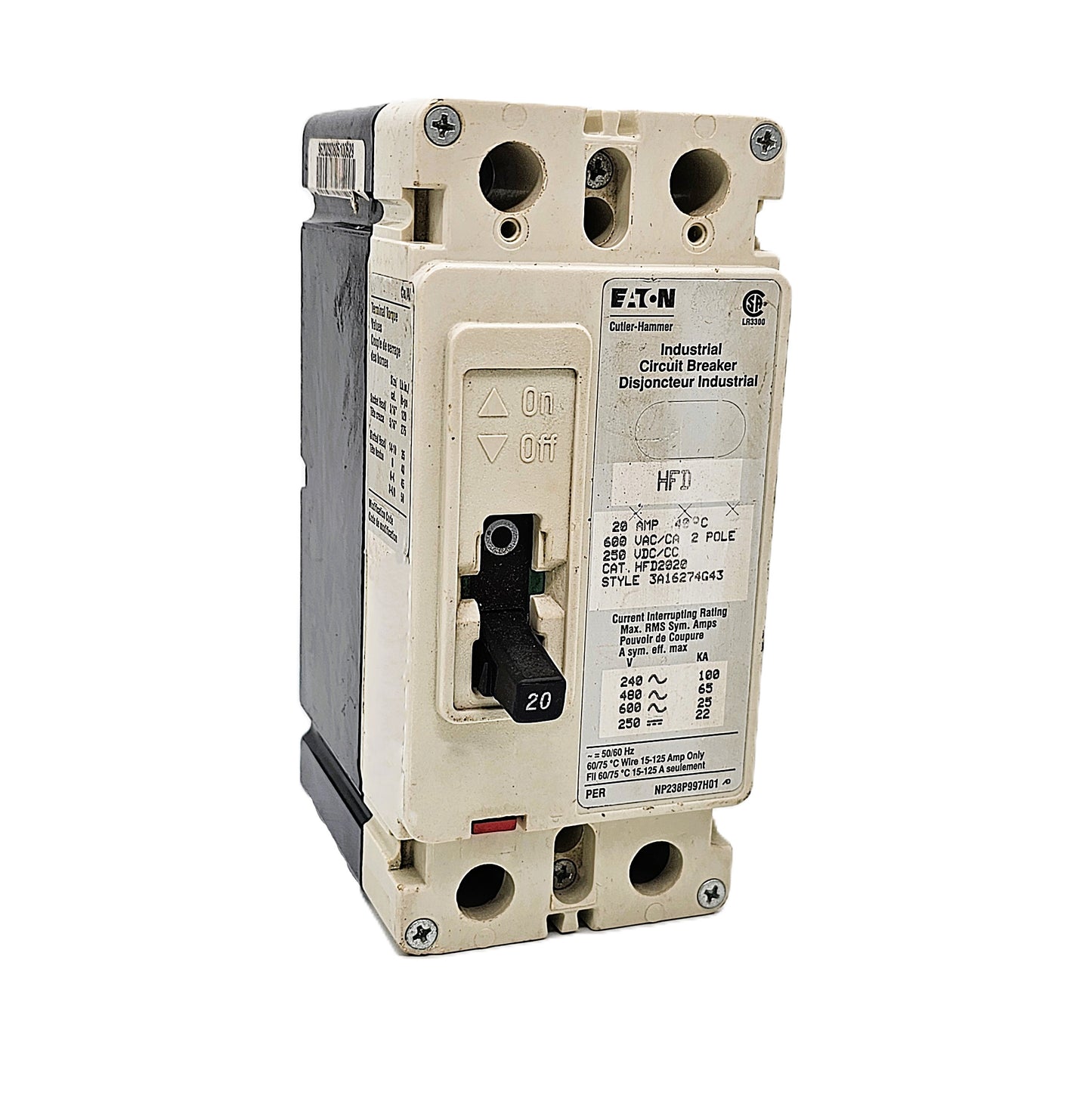 Eaton HFD2020 Circuit Breaker 20Amps 2-Pole Bolt-On