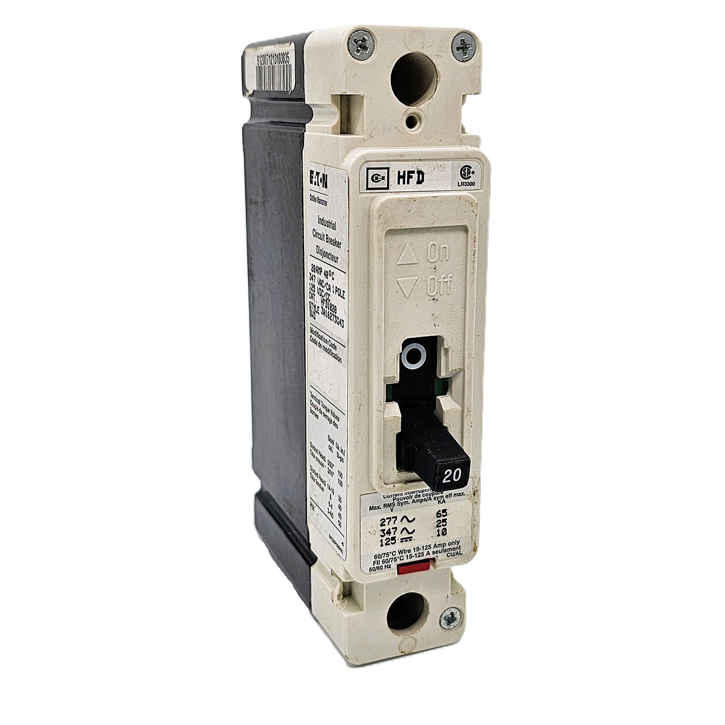 Eaton, HFD1020, Circuit Breaker 20Amps, 1-Pole, Bolt-On