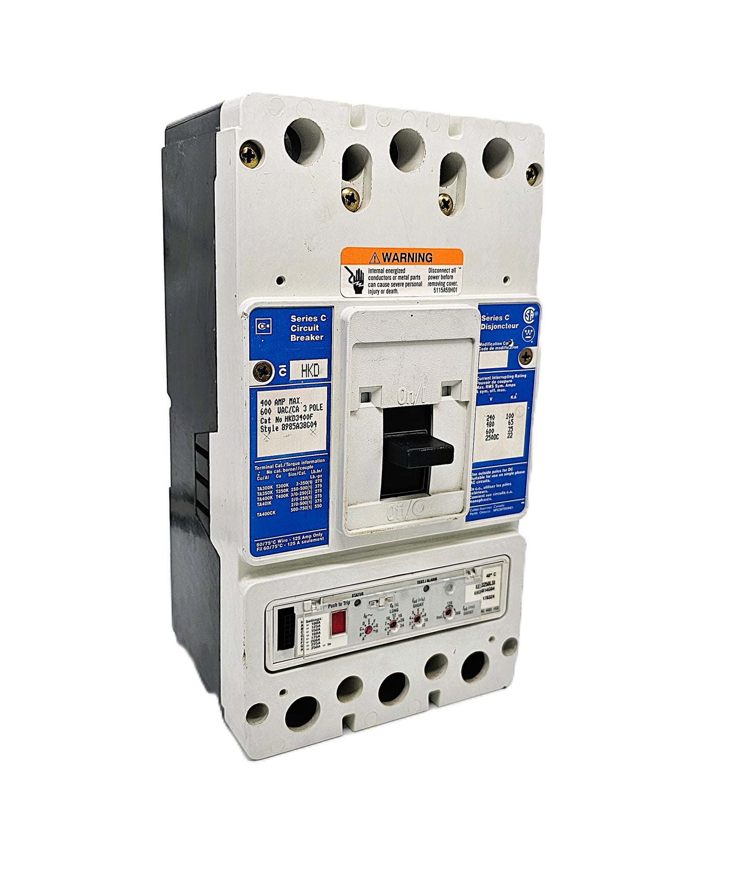 Eaton HKD3400F – Series C Molded Case Circuit Breaker 400Amps 3-Pole 600VAC Bolt-On