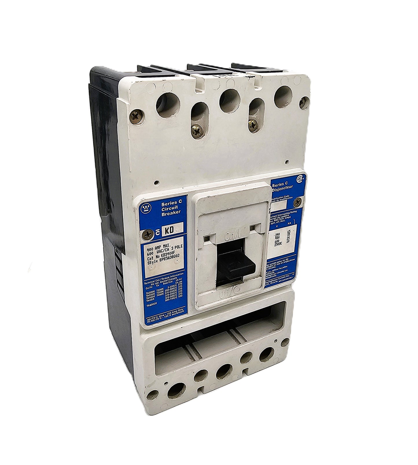 Eaton KD3400F – Series C Molded Case Circuit Breaker 400Amps 3-Pole 600VAC Bolt-On