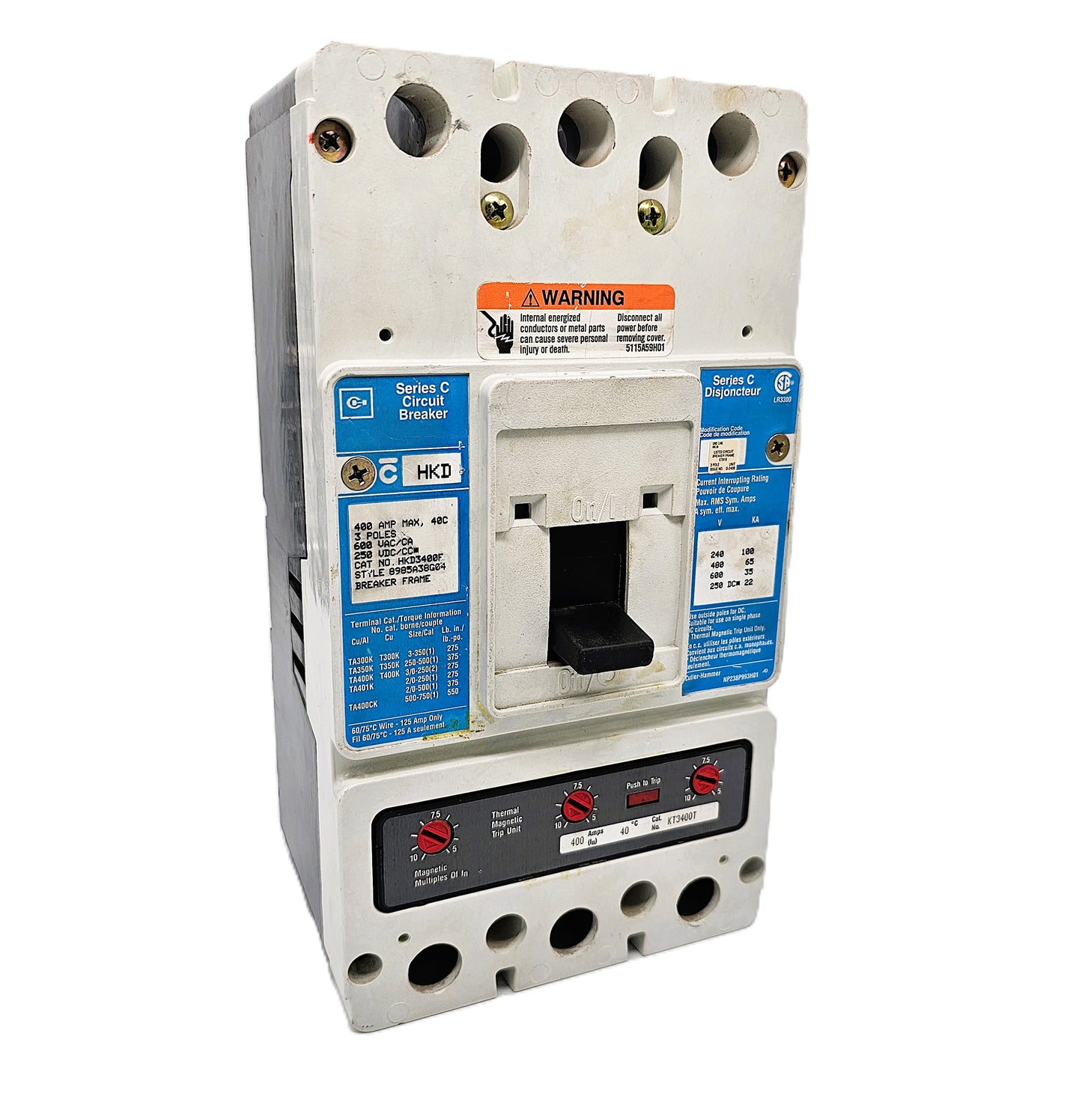 Eaton HKD3400F – Series C Molded Case Circuit Breaker 400Amps 3-Pole Bolt-On