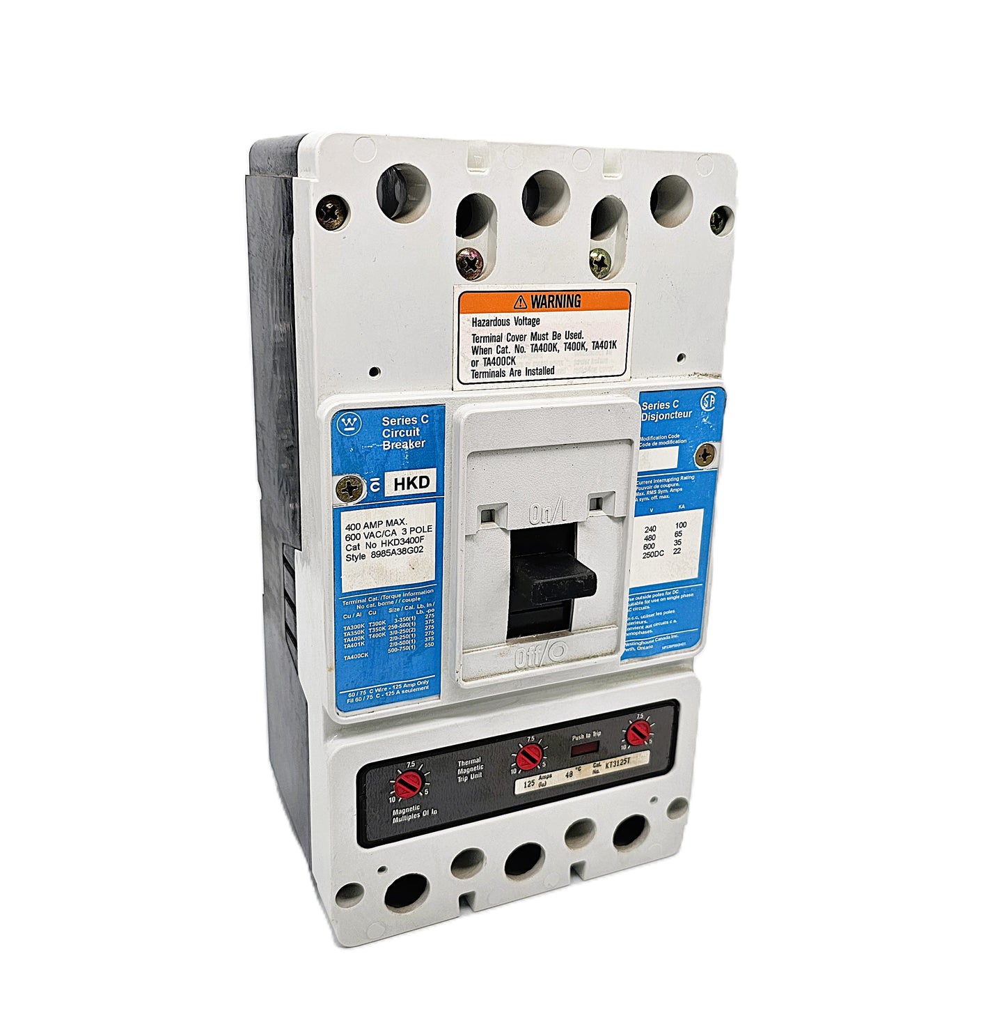 Westinghouse HKD3400F – Series C Molded Case Circuit Breaker 400Amps 3-Pole 600VAC Bolt-On