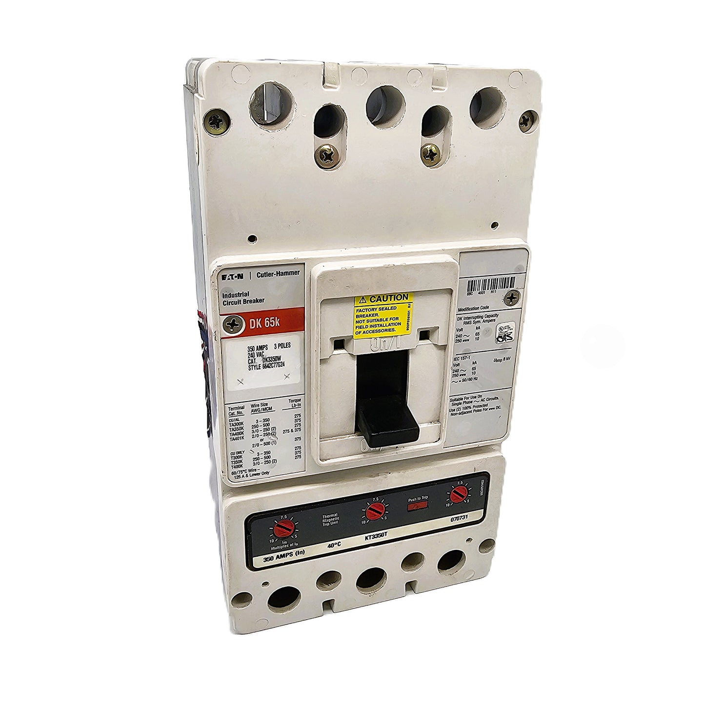 Eaton DK3350W – DK 65k Industrial Molded Case Circuit Breaker 200Amps 3-Pole 600VAC Bolt-On