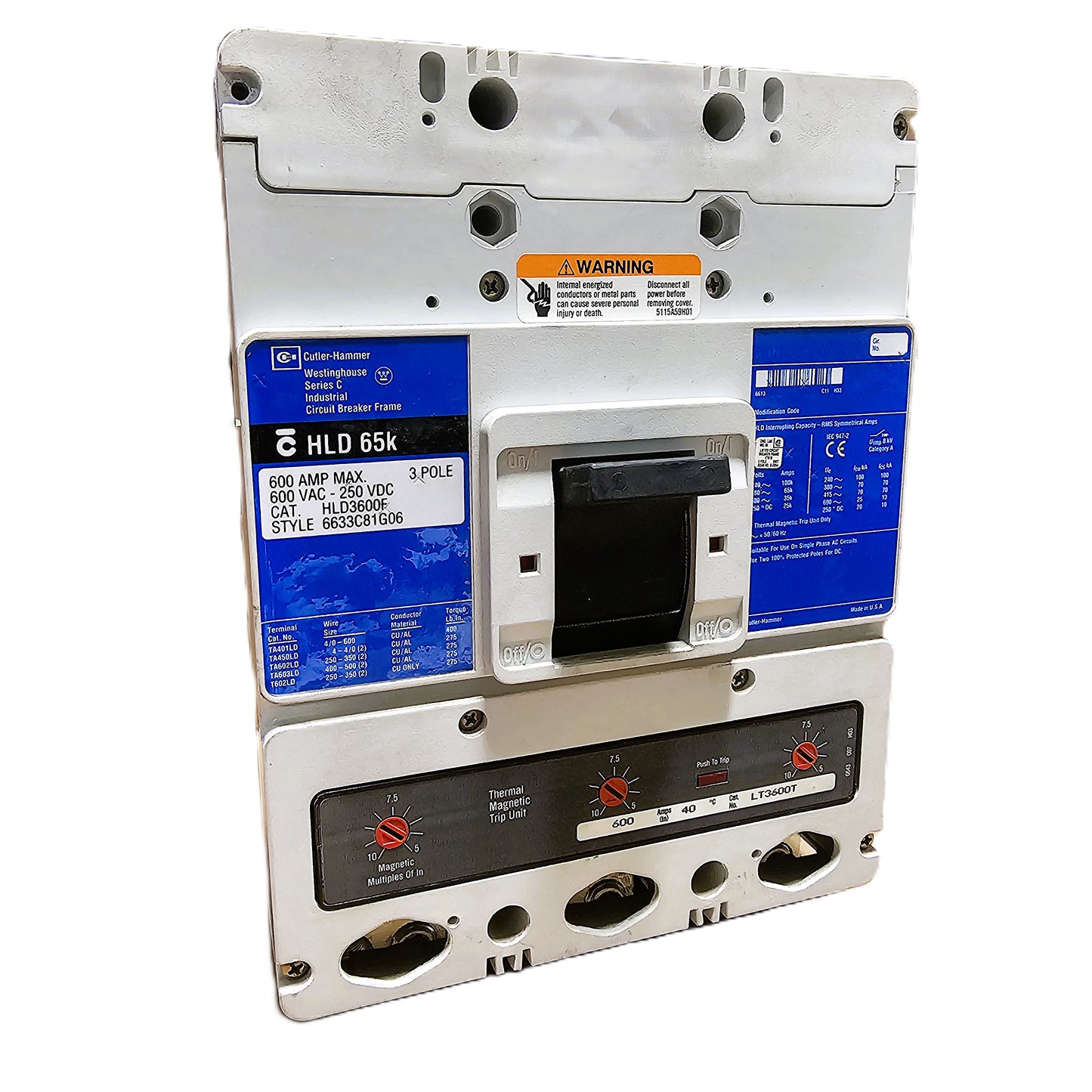 Eaton (Cutler-Hammer / Westinghouse) HLD3600F Circuit Breaker 600Amps 3-Pole 600VAC Bolt-On