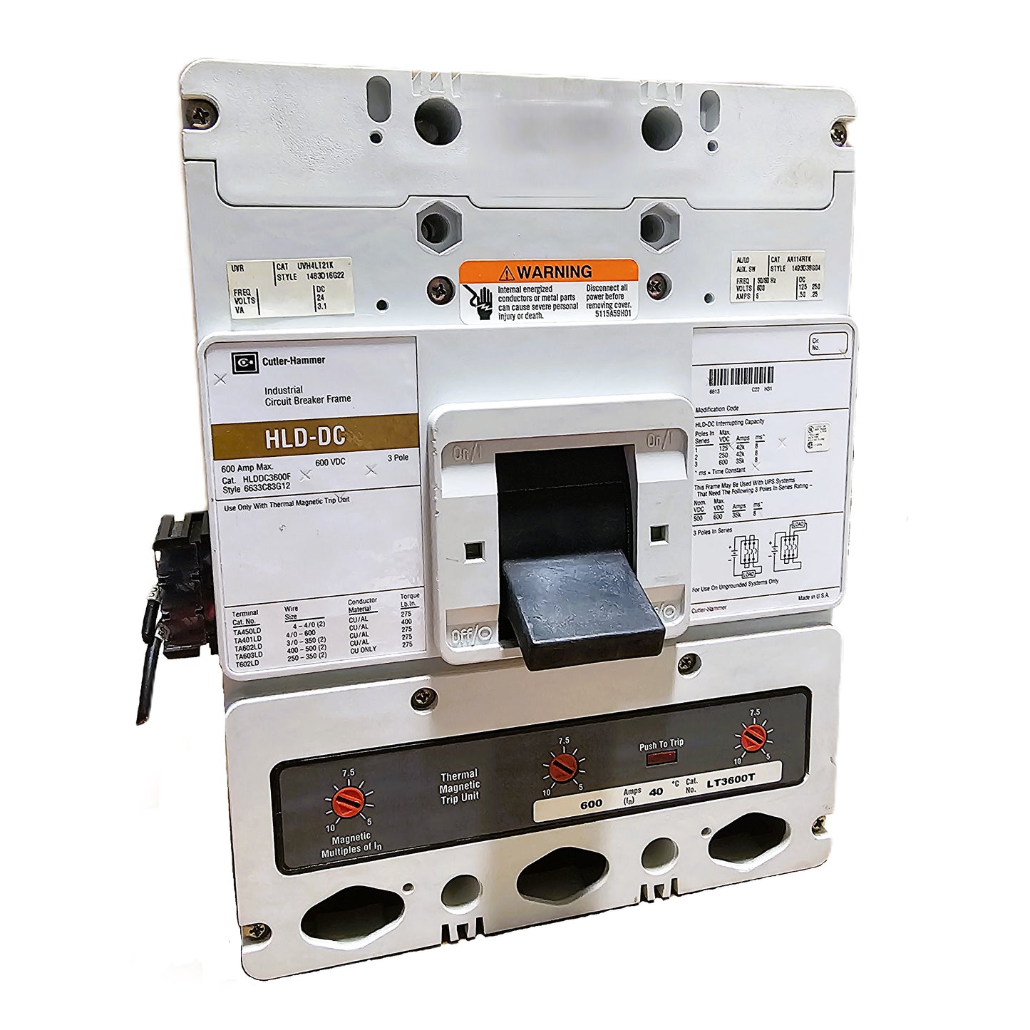 Eaton HLDDC3600F Circuit Breaker 600Amps 600VAC 3-Pole Bolt-On