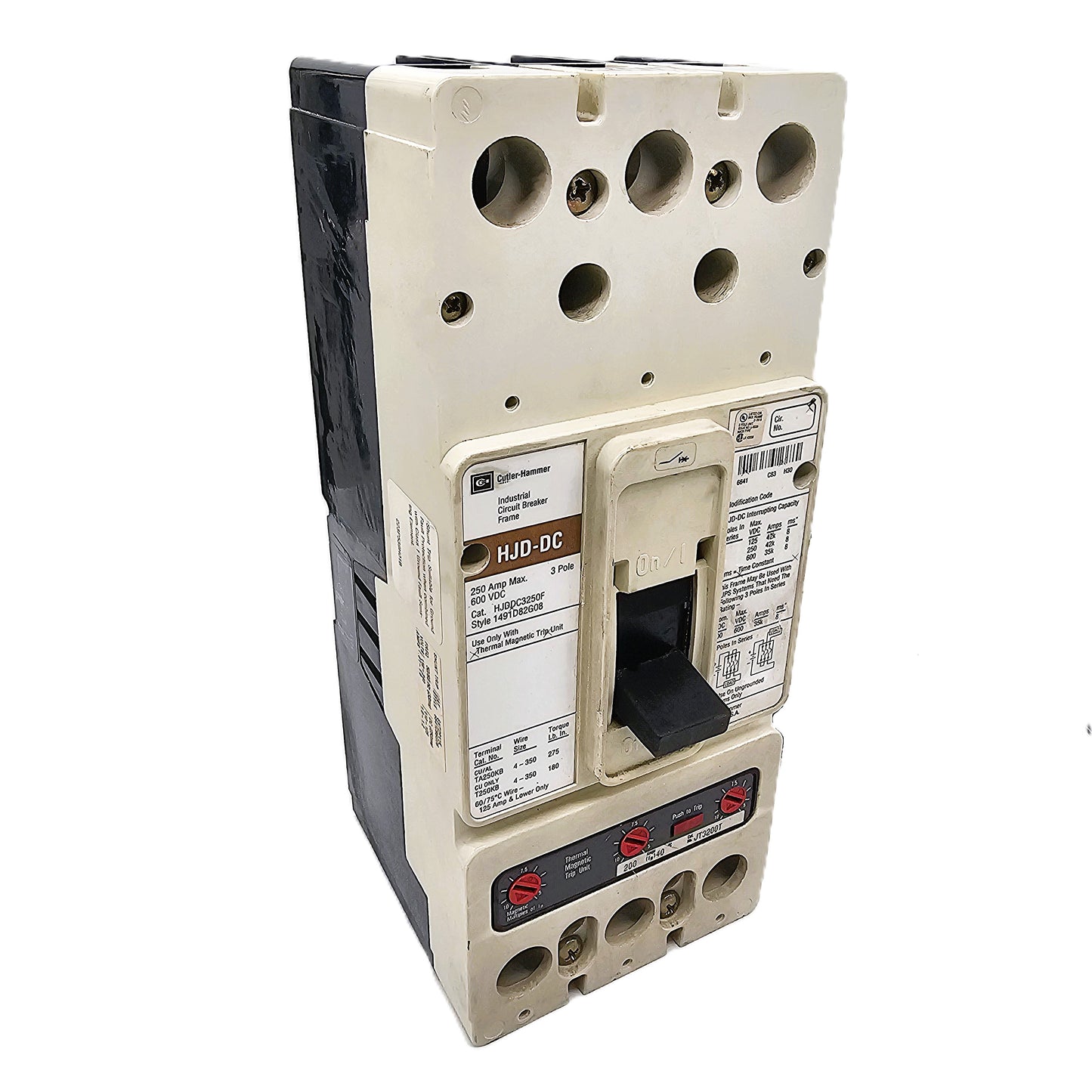 Eaton HJDDC3250F Circuit Breaker 200Amps 3-pole 600VAC Bolt-On