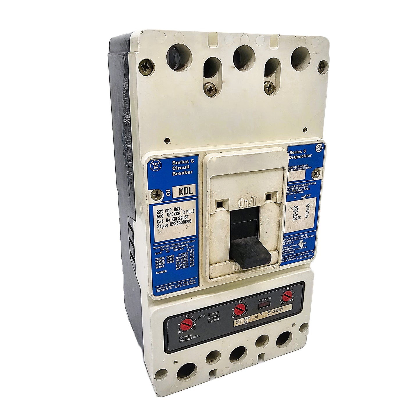 Eaton KDL3225F Circuit Breaker 225Amps 3-Pole 600VAC Bolt-on