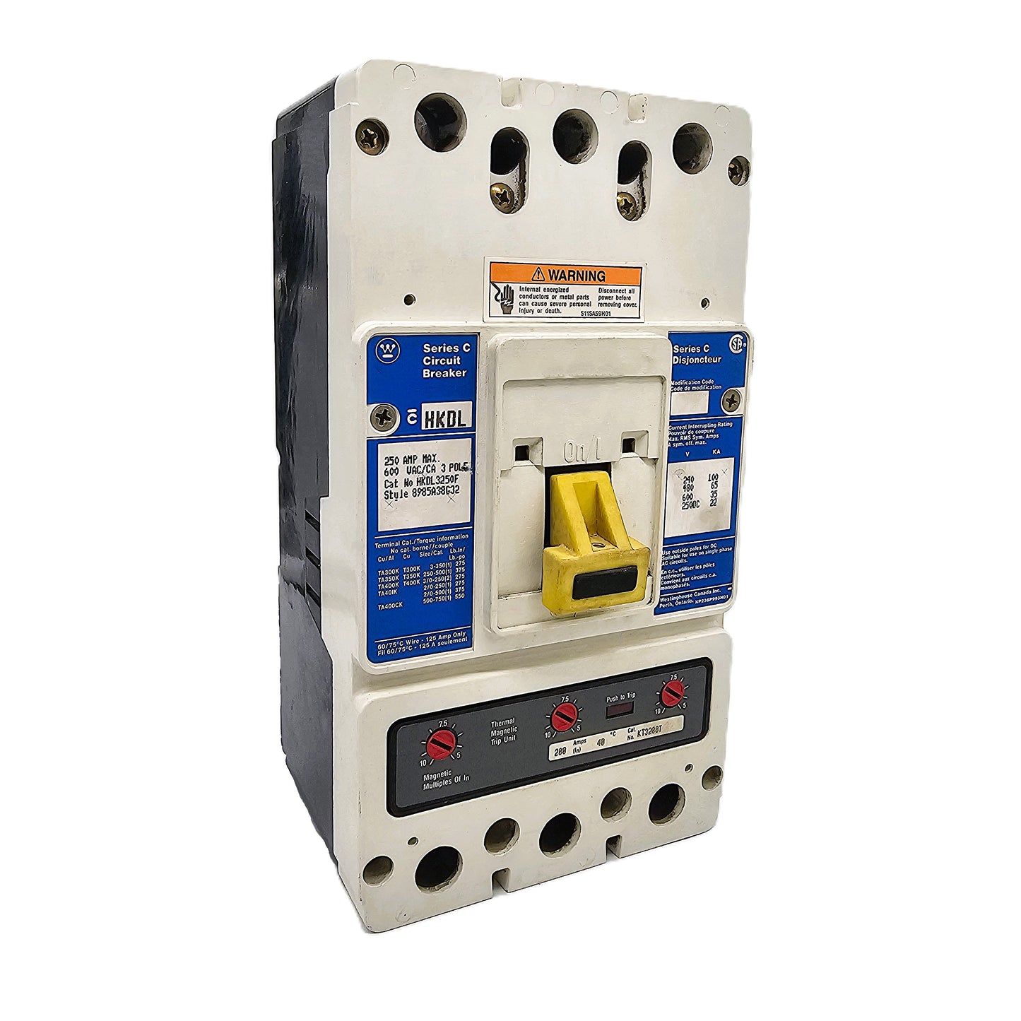 Eaton HKDL3250F Circuit Breaker 250Amps 3-pole 600VAC Bolt-On