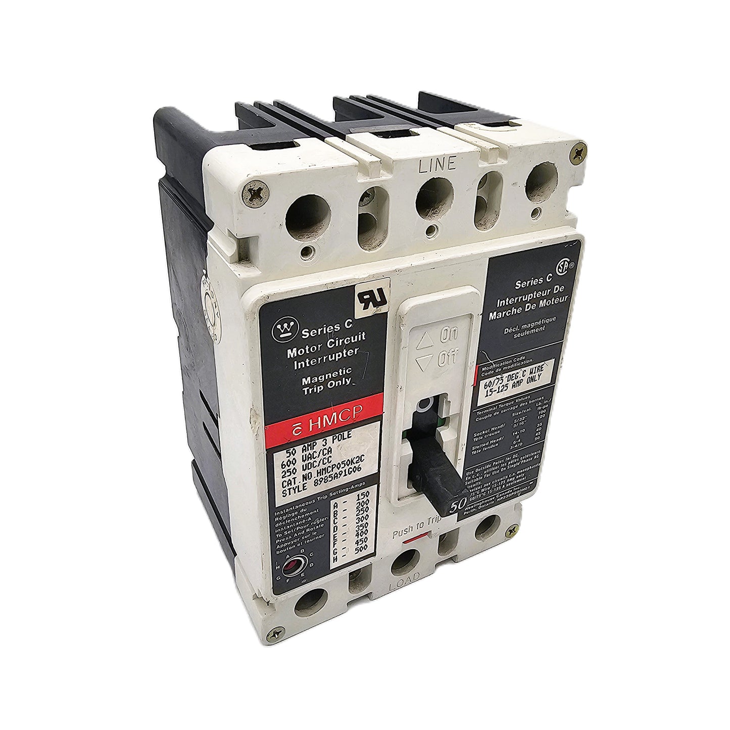 Eaton HMCP050K2C Motor Circuit Protector 50Amps 3-Pole 600VAC Bolt-On