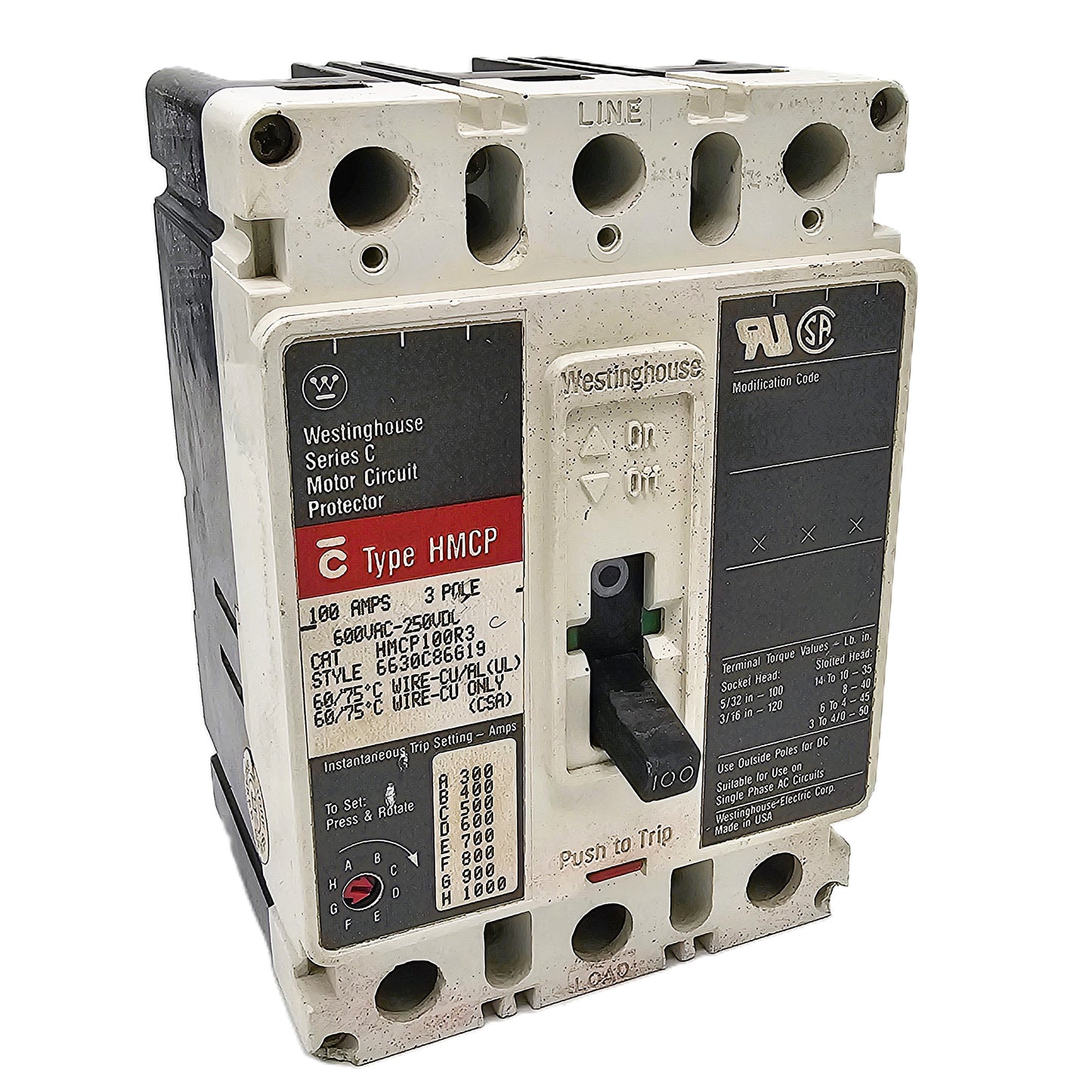 Westinghouse HMCP150U4 Motor Circuit Protector 100Amps 3-Pole 600VAC Bolt-On